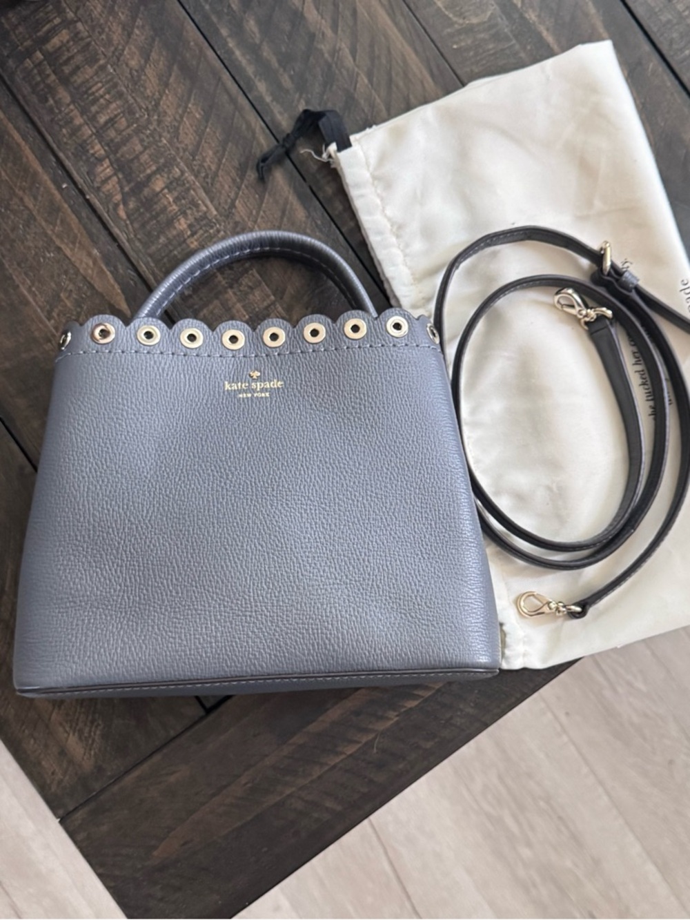 kate spade gray pebble leather eyelet top-handle satchel